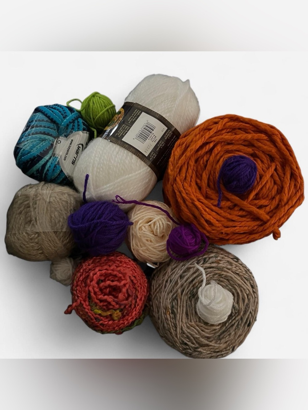 Mixed Yarn Destash Lot 1.4 LBS - Lion Brand Jiffy, Ice Yarns, Macrame, & Chunky